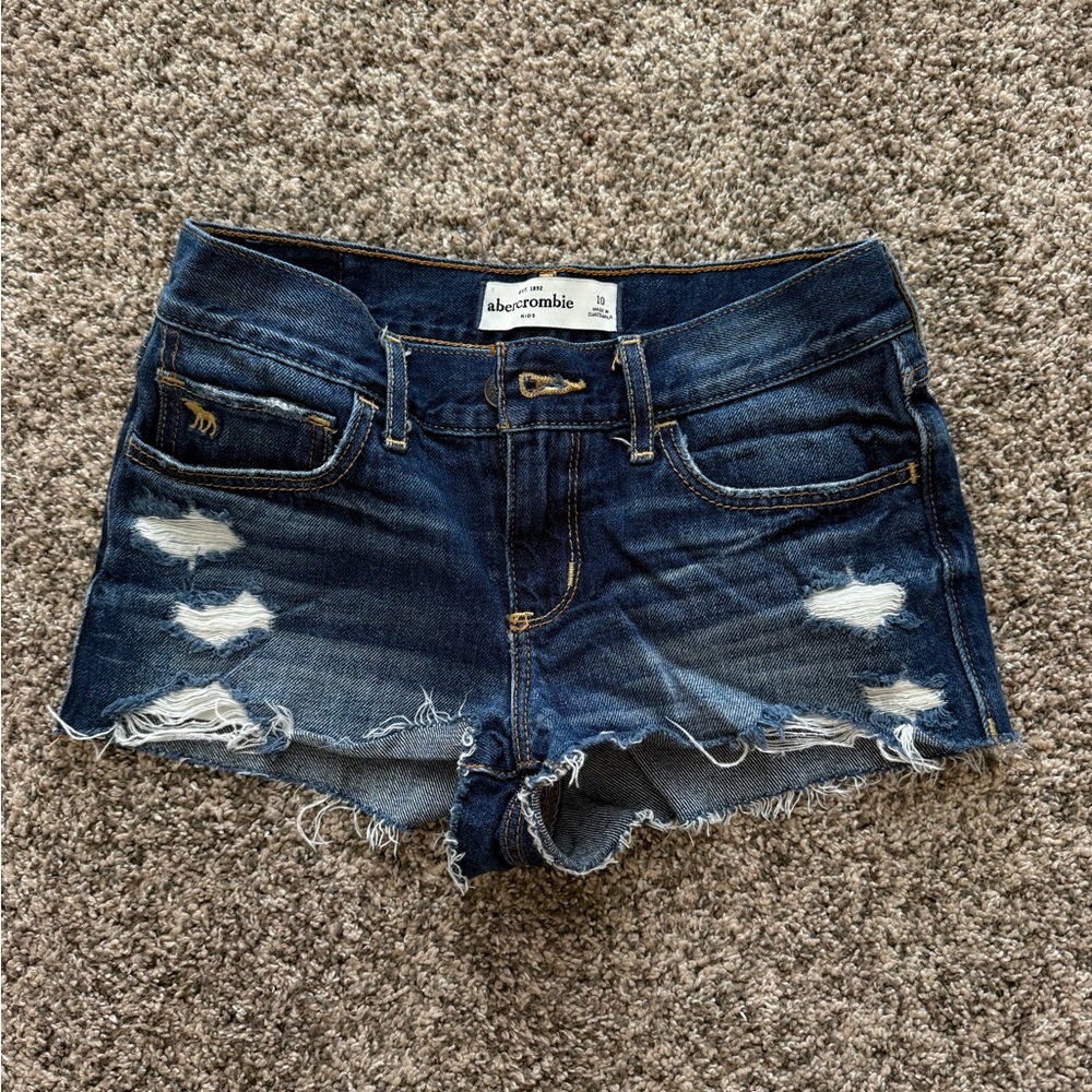 Abercrombie & Fitch Dark Indigo Distressed Denim Cutoff Shorts